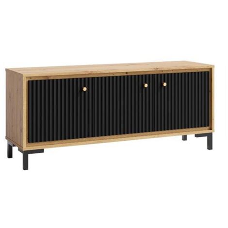 PARII Meuble TV 3 portes 130x56 cm en bois design contemporain Noir mat