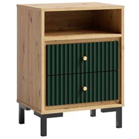 PARII Table de chevet nuit 2 tiroirs 58x68 cm en bois design contemporain Vert bouteille