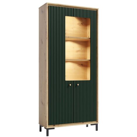 PARII Vaisselier 5 étages en bois vitrine avec LED 89x196 cm design contemporain Vert bouteille