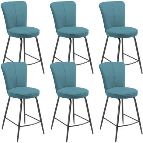 PARIL - Lot de 6 Tabourets de Bar Matelassés Bleus