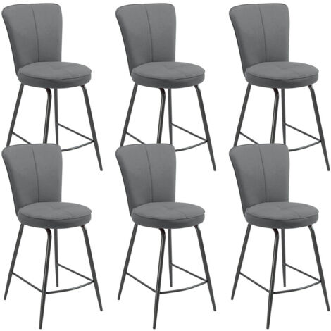 PARIL - Lot de 6 Tabourets de Bar Matelassés Gris