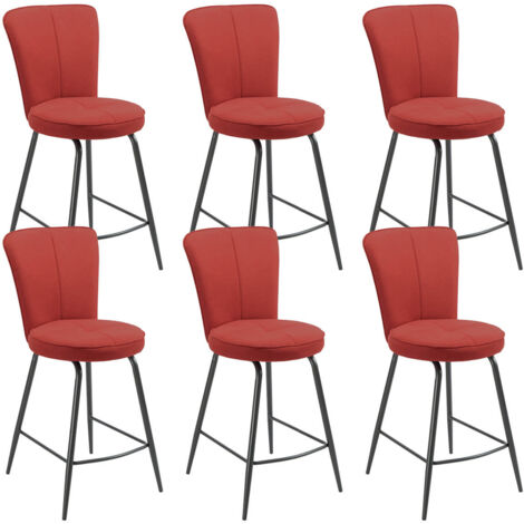 PARIL - Lot de 6 Tabourets de Bar Matelassés Rouges