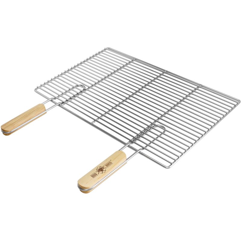 

Parilla BBQ portátil acero inóxidable 54x34cm camping manijas madera insertable