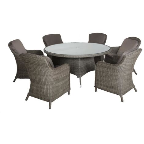 Paris 6 Seater Round with Cushions - Synthetic Rattan - H74 x W140 x L140 cm - Grey