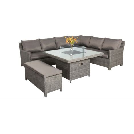 Paris 7 Pc Modular Corner Dining Set - Synthetic Rattan - H68 x W120 x L120 cm - Grey