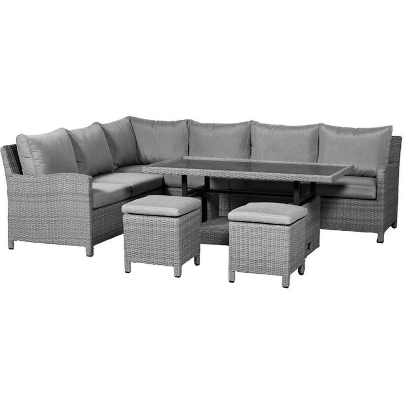 Paris 7 Pc Deluxe Modular Corner Dining Set - Synthetic Rattan - H68 x W80 x L150 cm - Grey