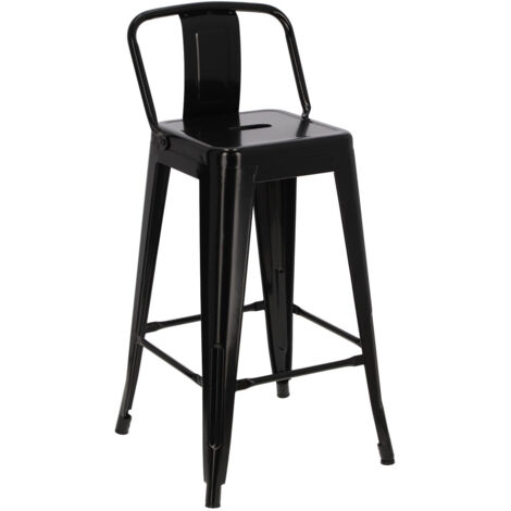 Paris Back NIEDRIGER HOCKER 66 cm SCHWARZ inspiriert von Tolix