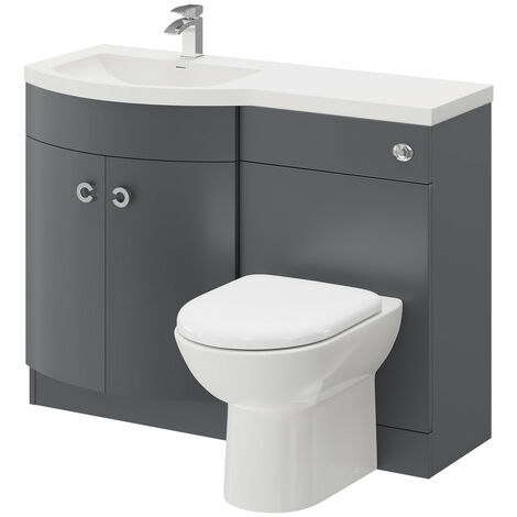 Paris Left Hand Curved 1100mm Grey Gloss Vanity Unit Toilet Suite