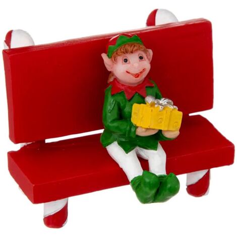 Paris Prix - Accessoire Village De Noël lutin Sur Banc 6cm Rouge