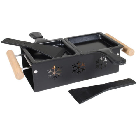 Paris Prix – Appareil à raclette 2 personnes 32cm – Métal noir – Avec 2 poêlons et spatules – Fonctionnement à bougie