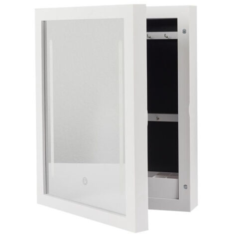 Paris Prix – Armoire à bijoux miroir LED 40cm – Plastique blanc – Dimensions L. 30,4 x l. 8,6 x H. 40 cm – Design compact pour rangement efficace