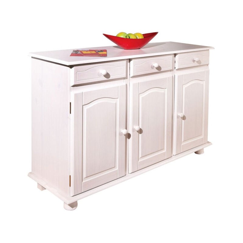 Bahut Bas en Bois Massif 'Alienor' 130cm Blanc