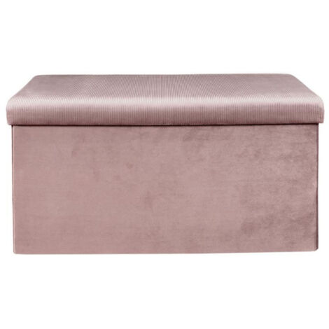 Paris Prix – Banc de rangement pliable 77cm – Coffre en velours rose – Dimensions L. 77 x l. 38 x H. 38 cm – Assise confortable et douce
