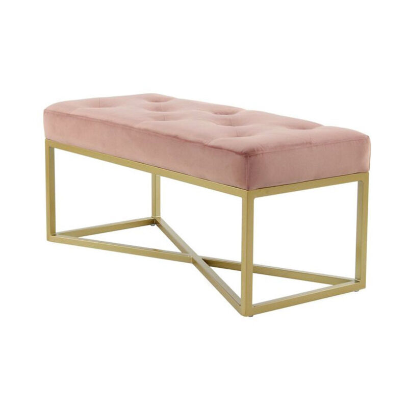 Paris Prix - Banc Design Velours 'Cameron' 90cm Rose & Or