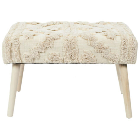 Paris Prix – Banc en bois 60cm – Assise confortable – Couleur blanc et beige – Style ethnique – Dimensions L. 60 x l. 32 x H. 40 cm