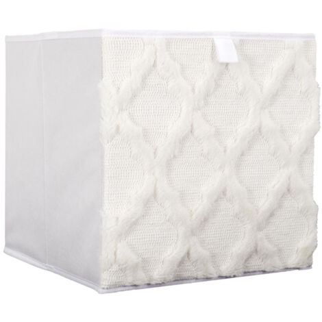 Paris Prix – Boîte de rangement pliable 30x30cm en polypropylène – Tissu tufté beige – Cube décoratif pour espaces réduits