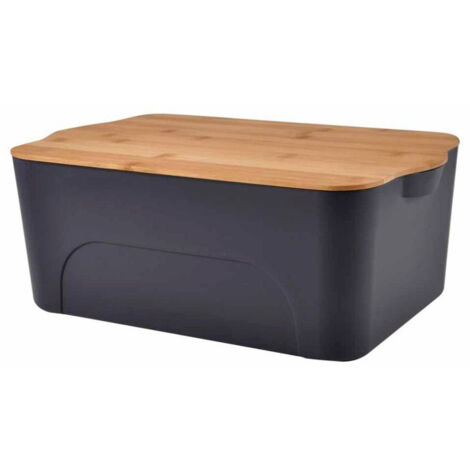 Paris Prix – Boîte de rangement 16L en plastique et bambou – Dimensions L. 40 x l. 27 x H. 15 cm – Couleur anthracite et naturel – Pour rangement divers
