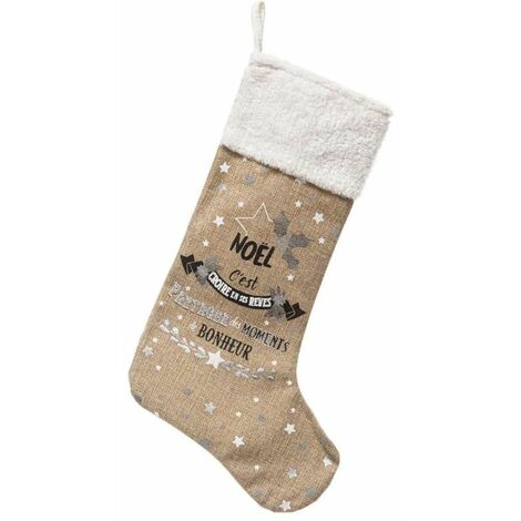 Paris Prix - Botte De Noël à Suspendre bois D'argent 45cm Beige