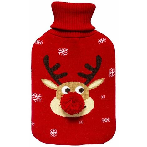 Paris Prix - Bouillotte De Noël tête De Renne 32cm Rouge