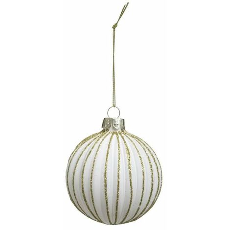 Paris Prix - Boule De Noël Effet Strié marron Glacé 7cm Blanc