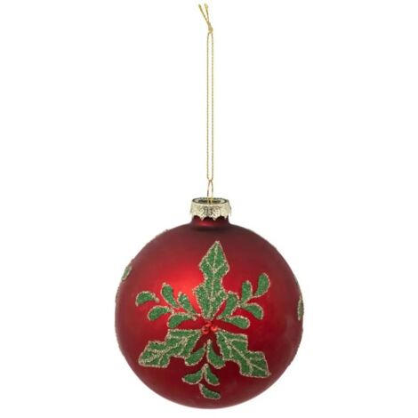 Paris Prix - Boule De Noël En Verre houx 10cm Rouge