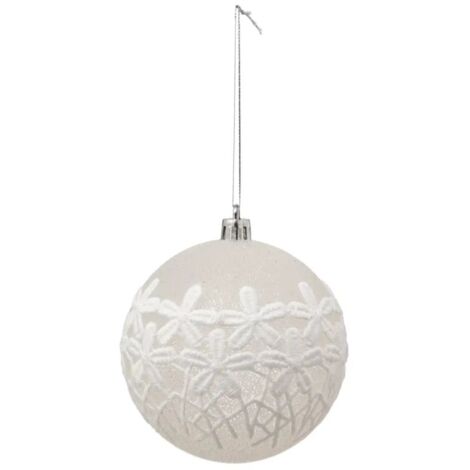 Paris Prix - Boule De Noël fleur En Dentelle 8cm Blanc