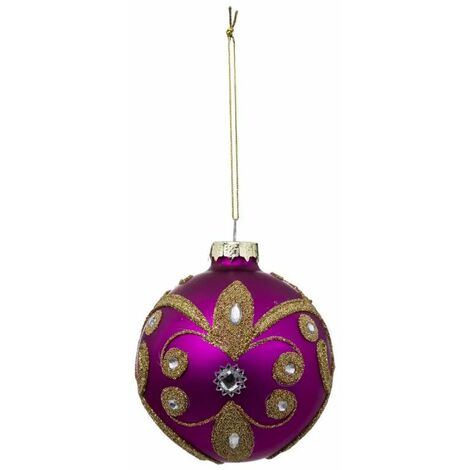 Paris Prix - Boule De Noël glitter Folk 8cm Rose & Or