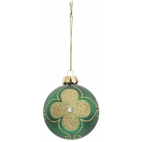 Paris Prix - Boule De Noël Maxi Fleur soir 8cm Vert & Or