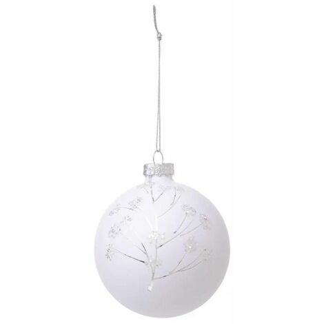 Paris Prix - Boule De Noël Paillettes souffle Polaire 7cm Blanc