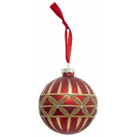 Paris Prix - Boule De Noël Strass féerie Folk 8cm Rouge