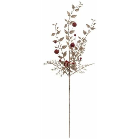Paris Prix - Branche De Feuilles Déco soir 75cm Or & Rouge