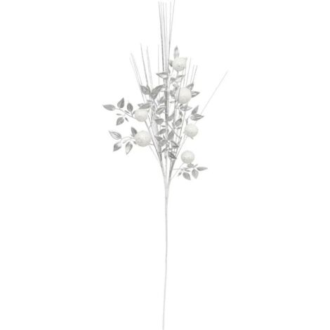 Paris Prix - Branche Déco De Noël feuilles & Boules 75cm Argent