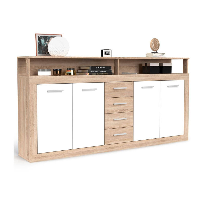 Paris Prix - Buffet 4 Portes & 4 Tiroirs 'Luna' 190cm Naturel & Blanc Paris Prix - Buffet 4 Portes & 4 Tiroirs 'Luna' 190cm Naturel & Blanc
