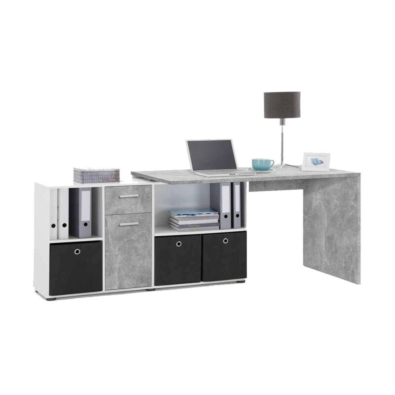 Paris Prix - Bureau d'Angle Réversible 'Oxela' 135cm Gris & Blanc