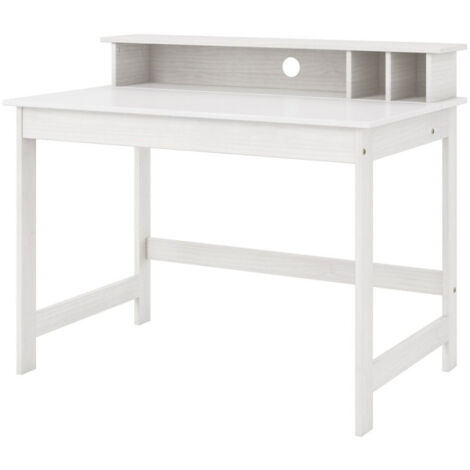 Paris Prix – Bureau enfant blanc 110cm – Bois massif – Dimensions L. 110 x P. 69 x H. 76-91 cm – 3 compartiments de rangement – Piètement renforcé