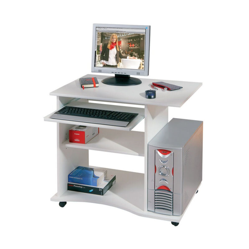 Paris Prix - Bureau Informatique à Roulettes 'Tao' 80cm Blanc