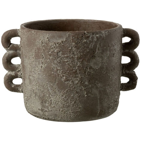 Paris Prix – Cache-pot rond en céramique marron 30cm – Dimensions L. 22 x H. 19,5 cm – Avec anses pour décoration intérieure