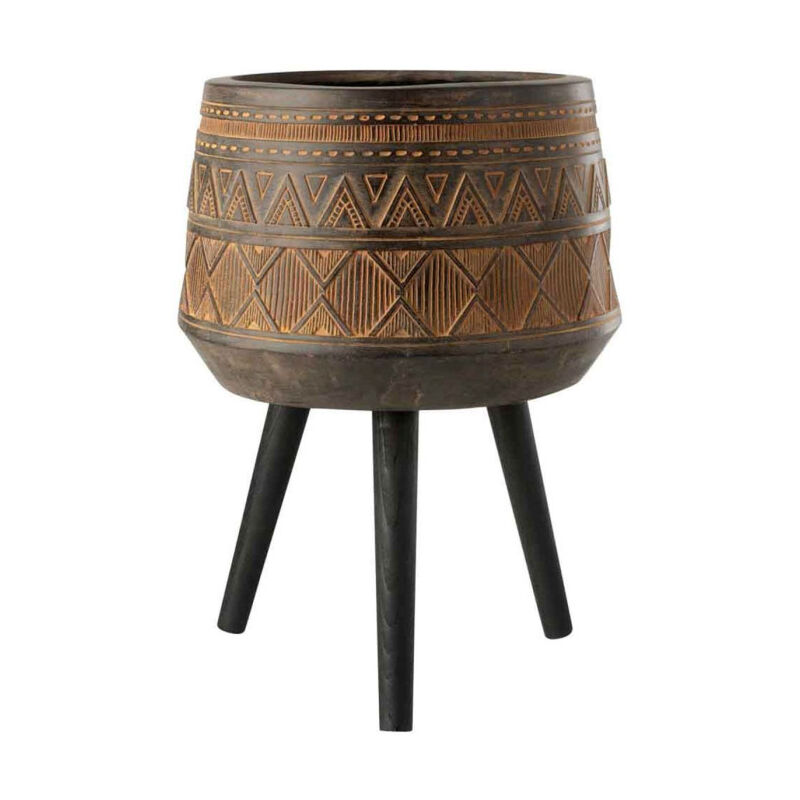Cache-Pot sur 3 Pieds 'Ethnique' 56cm Marron