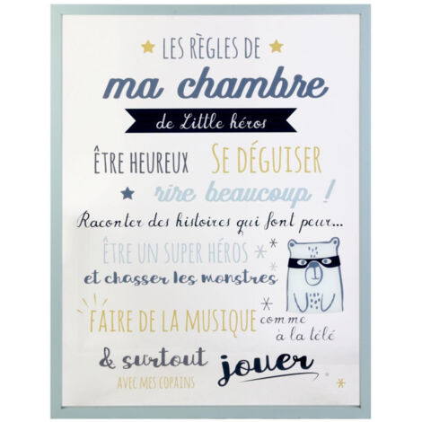 Paris Prix – Cadre déco enfant 40x60cm bleu – Bois et MDF – Design à message pour chambre – Forme rectangulaire décorative