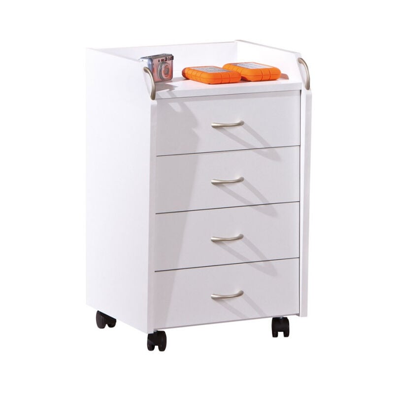 Paris Prix - Caisson de Bureau 4 Tiroirs 'College' 65cm Blanc