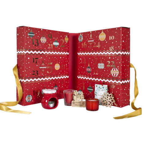 Paris Prix – Calendrier de l'Avent bougies parfumées 33cm rouge – Décoration traditionnelle Noël – Verre et cire de paraffine – Durée combustion 10h