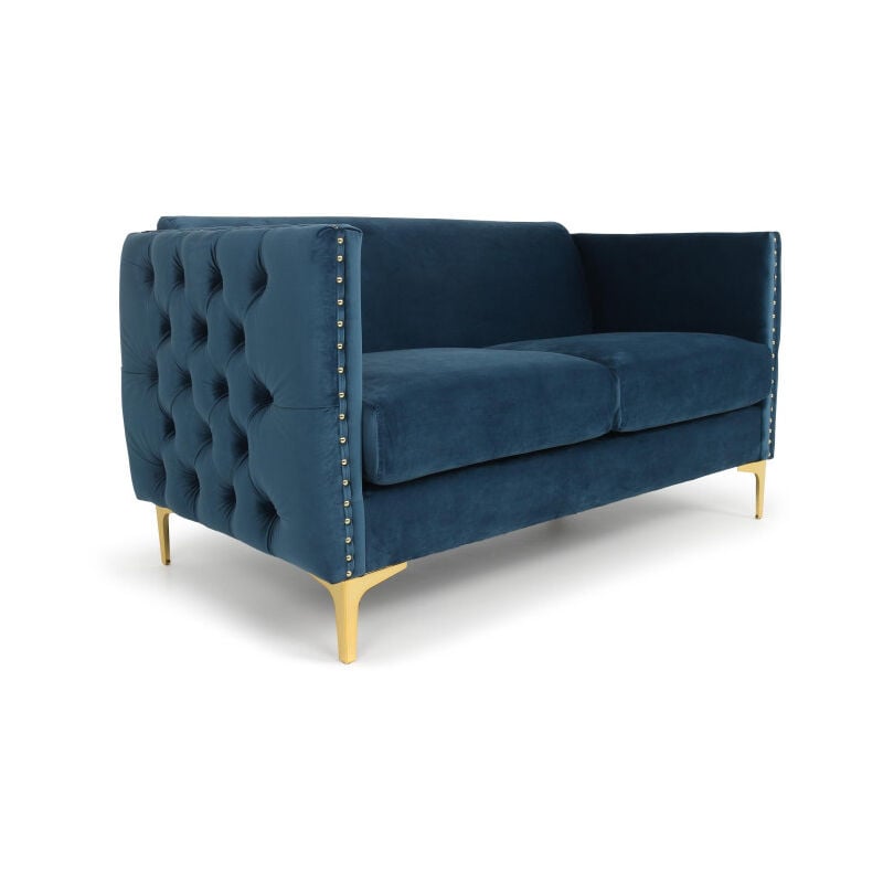 Paris Prix - Canapé 2 Places en Velours 'Suez' 145cm Bleu