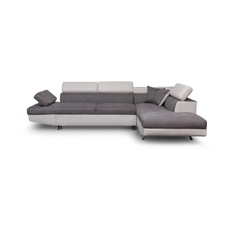 Paris Prix - Canapé d'Angle Droit Convertible Microfibre 'Noma' 271cm Gris & Blanc