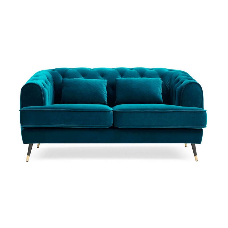 Paris Prix - Canapé 2 Places en Velours 'Glamour' 146cm Bleu