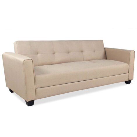 Paris Prix – Canapé convertible 3 places beige 200cm – Bois & tissu – Design pratique – Couchage 98cm – À monter soi-même