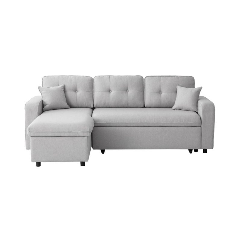 Paris Prix - Canapé d'Angle Convertible 'Pete' 220cm Gris Clair