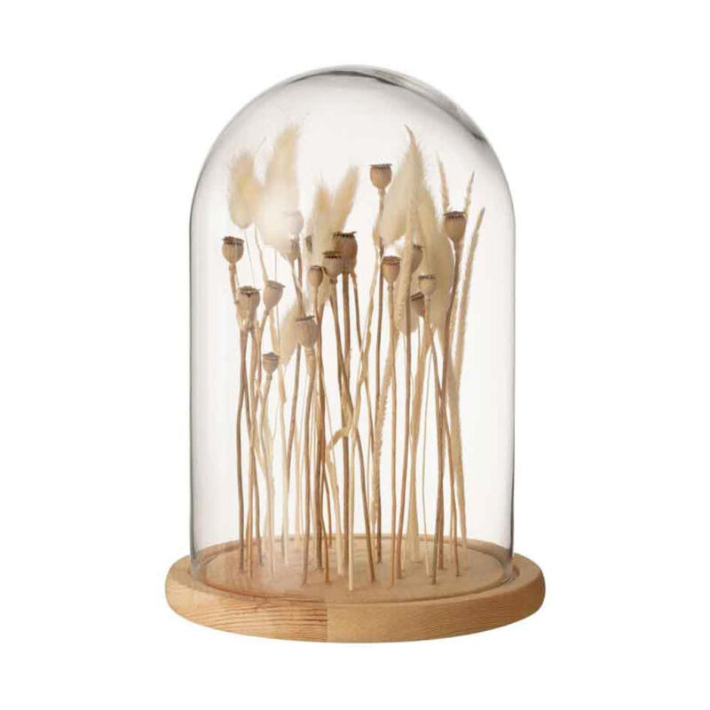 Cloche en Verre Déco "Fleurs Séchées" 26cm Écru