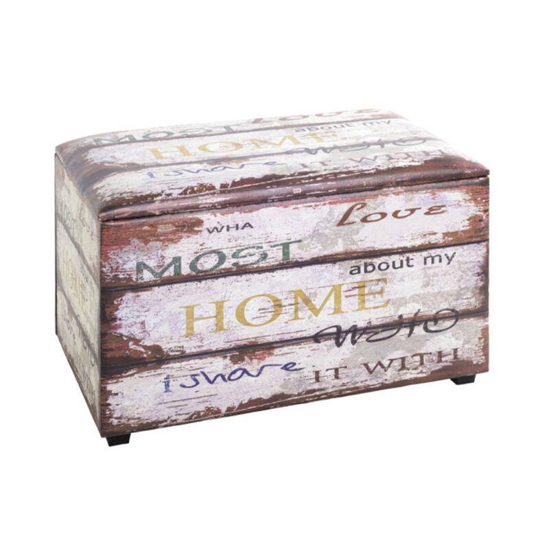 Coffre de Rangement Vintage 'Mots' 65cm Marron