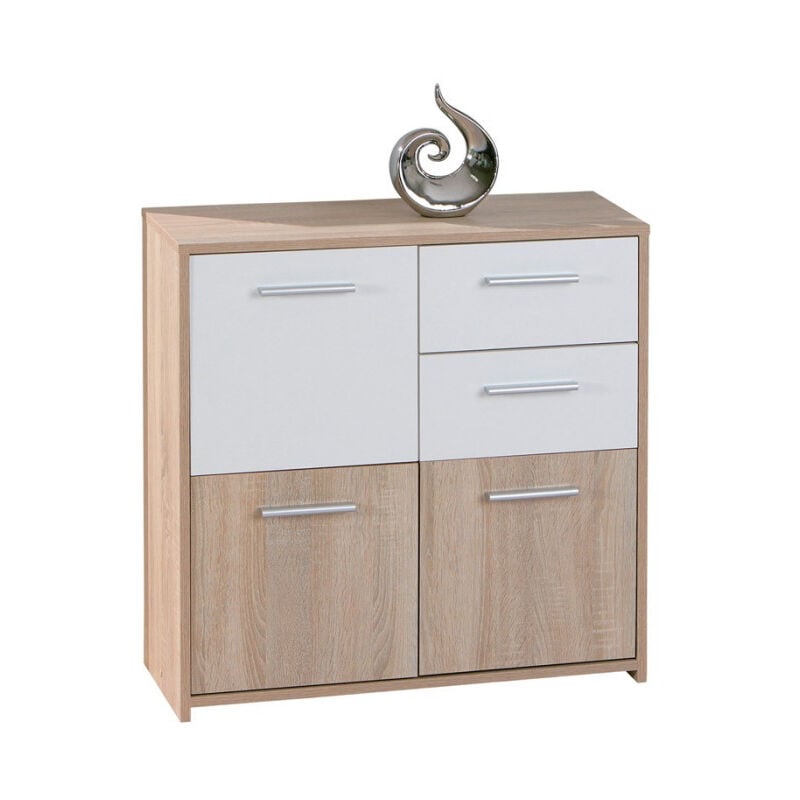 Commode 3 Portes 'Victoria' 77cm Blanc & Naturel