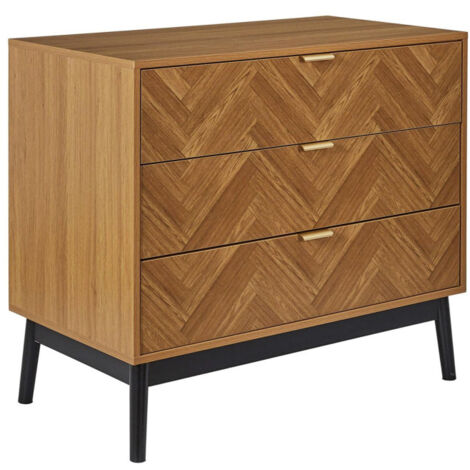 Paris Prix – Commode 3 tiroirs marron 90cm – Panneaux de particules et MDF – Dimensions L. 90 x l. 49 x H. 79 cm – Design moderne